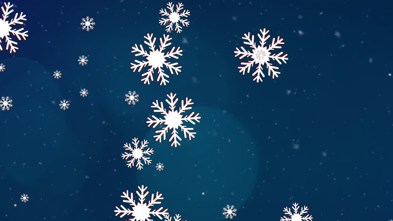 Animation of christmas snowflakes falling on blue background