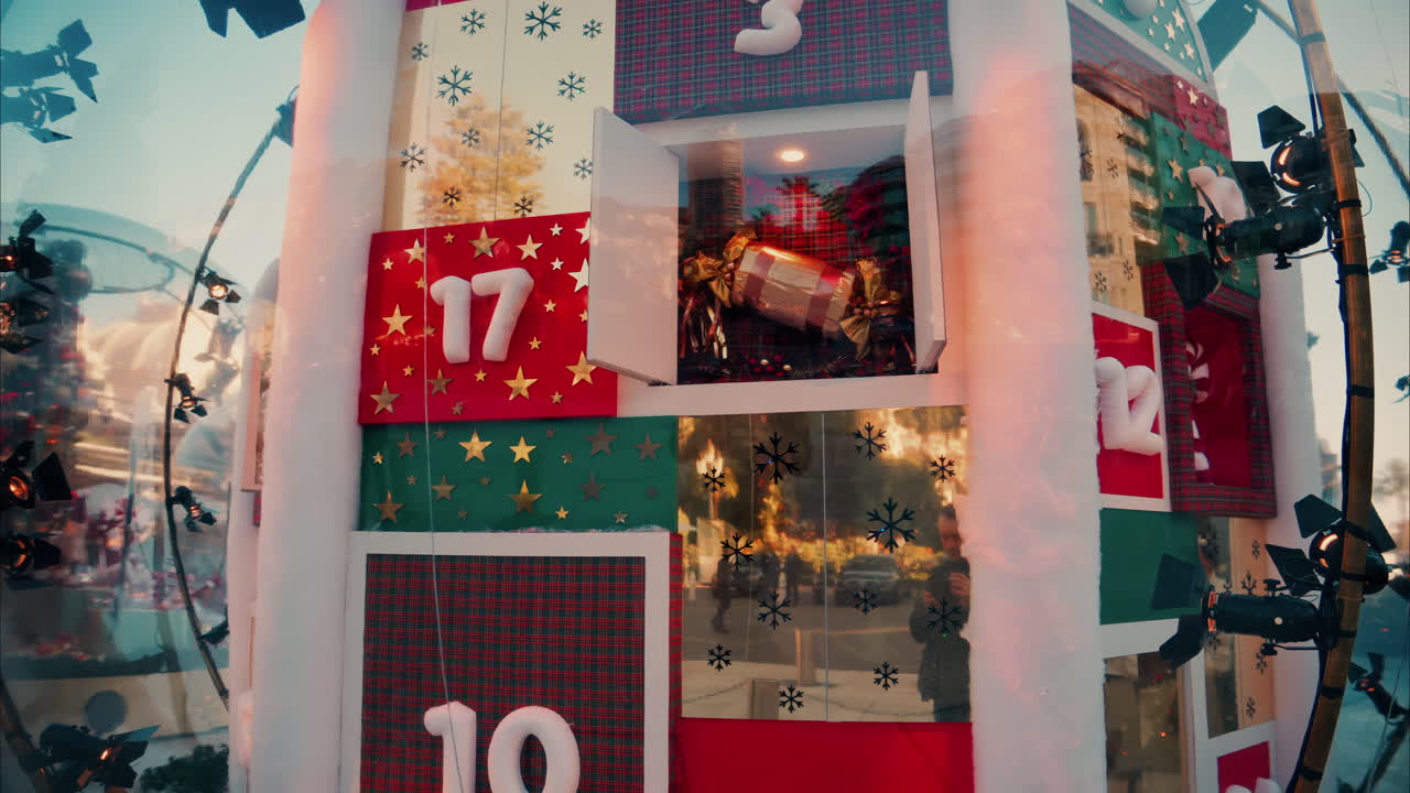 Big Christmas advent calendar decorations in bubbles in the courtyard of the Monte Carlo Casino