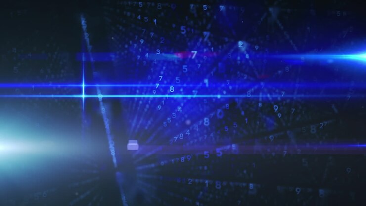 Animation of light trails over data processing on black background