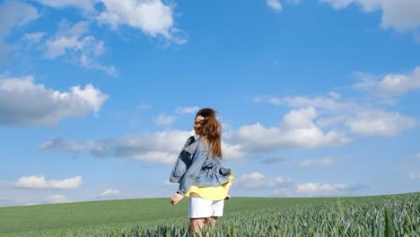 Cute and Happy Girl Joyfully Runs in a Wheat Field with a Bouquet of Flowers Cute and Happy Girl Joyfully Runs in a Wheat Field with a Bouquet of Flowers Happy Childhood Enjoy Nature