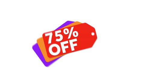 red, orange, and purple sale price tag element animates in, advertising 75% off sale