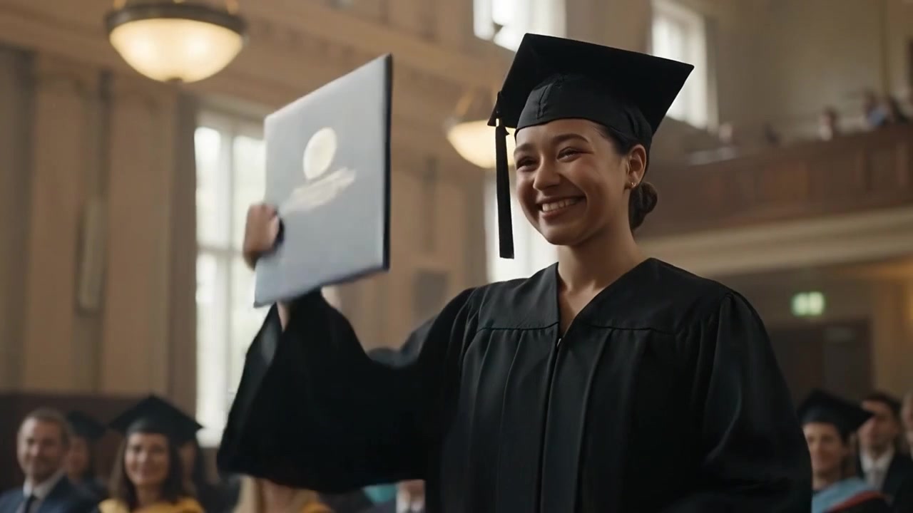 Happy Graduate Receiving Diploma During Commencement Ceremony