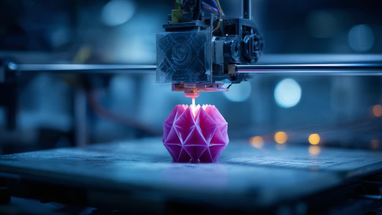 Captivating Animation of a 3D Printer Creating a Vibrant Pink Geometric Structure: The Evolution from Design to Reality