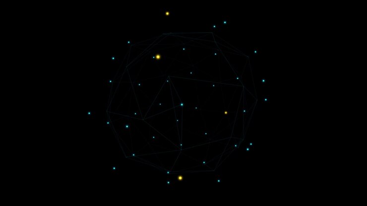 Sfera wireframe digitale rotante con nodi luminosi
