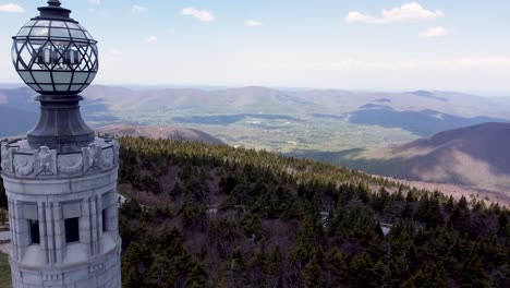 aerial footage of the war memorial tower at the summit of mt