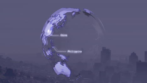 animation of data processing over globe and city