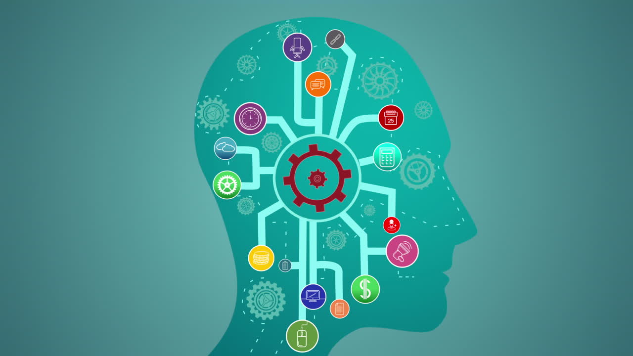 pensamientos que aparecen con engranajes en la cabeza