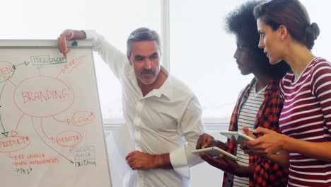 Business executives discussing over flip chart during meeting 4k