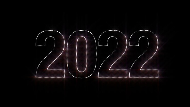 Sfondo insegna al neon 2022. Luce al neon 2022 su sfondo nero. Loop.