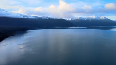 dolly out aerial view of lake todos los santos, southern chile