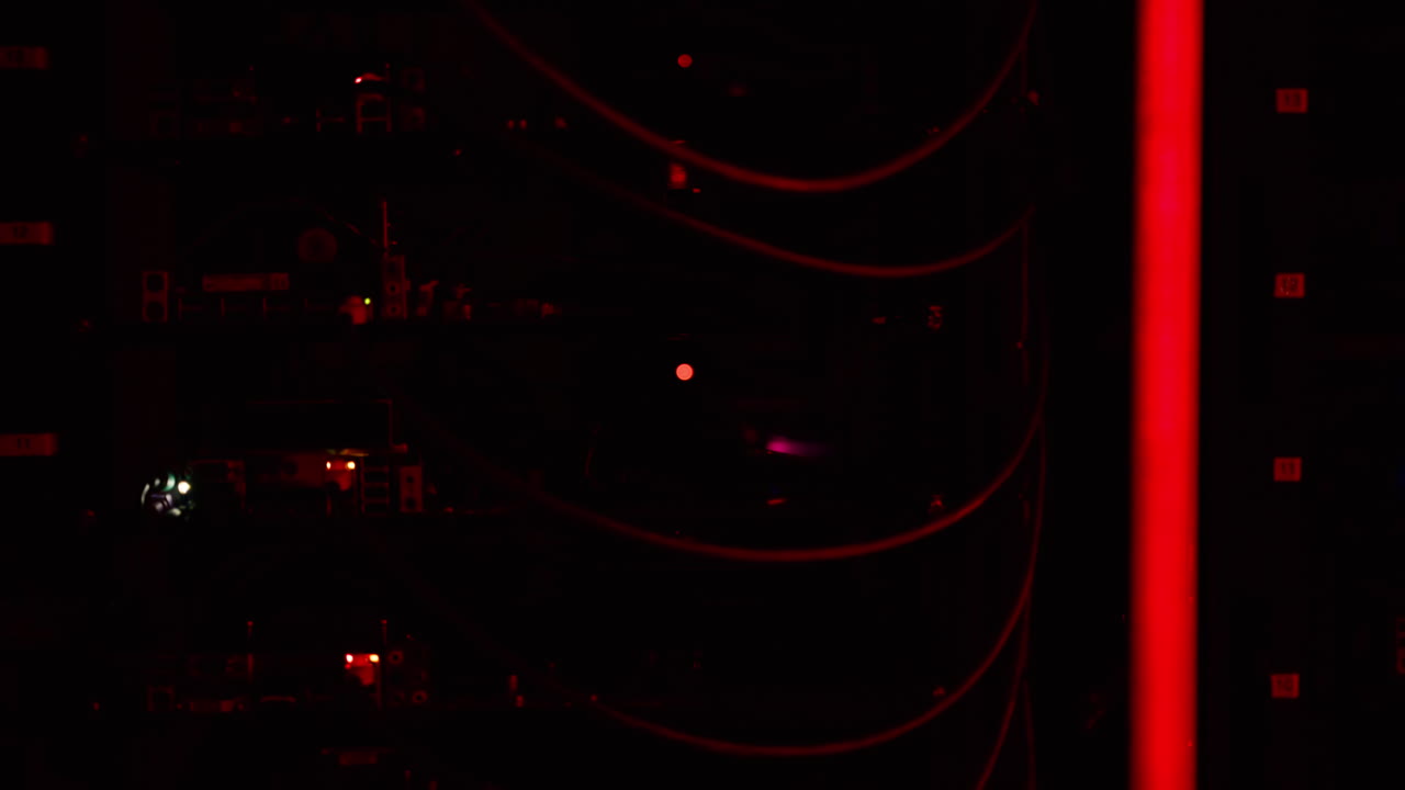 Alert signal with flashing red lights in a server room