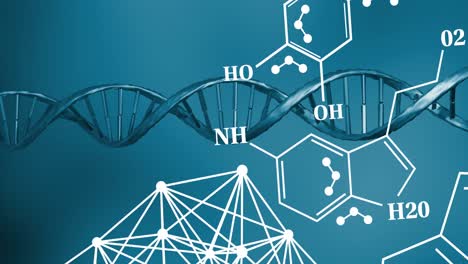 Animation-of-chemical-structures-and-data-processing-over-dna-strand-spinning