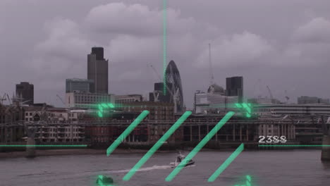 animación del procesamiento de datos financieros sobre el paisaje urbano de londres