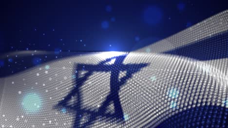 israel waving flag on blue background with bright flares, motion loop