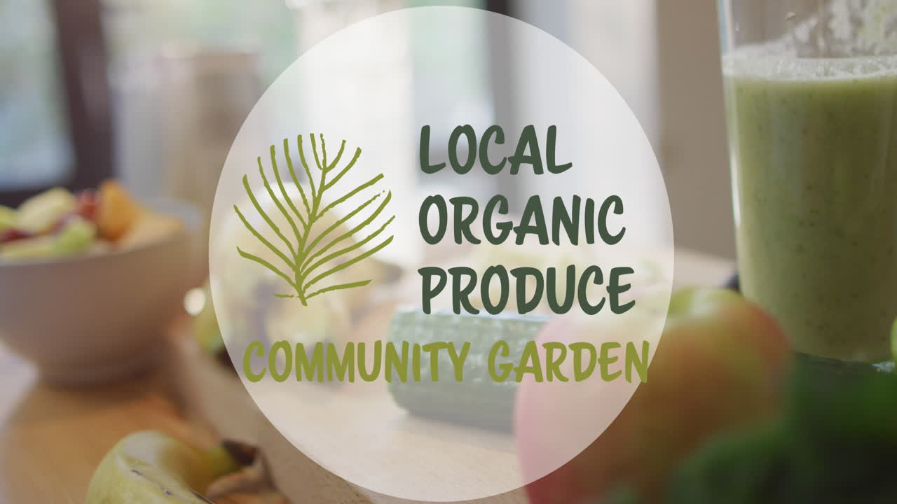 신선한 음식과 함께 유기농 제품 텍스트의 애니메이션