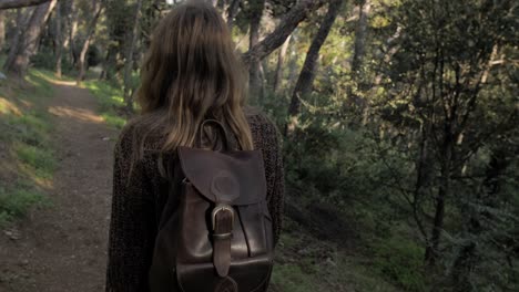 woman hiking on a forest path