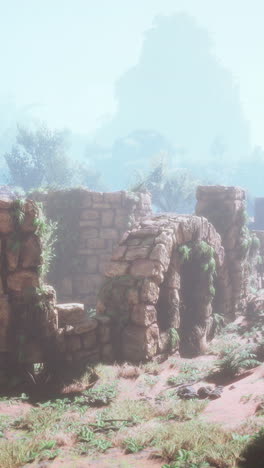 ruinas misteriosas en una jungla de niebla.