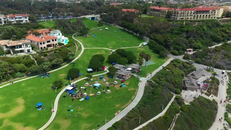 panning aerial view over salt creek beach and park