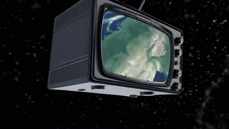 vintage tv in space showing earth