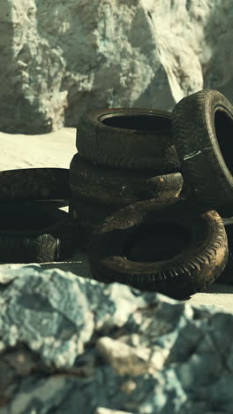 old tires stacked on ground