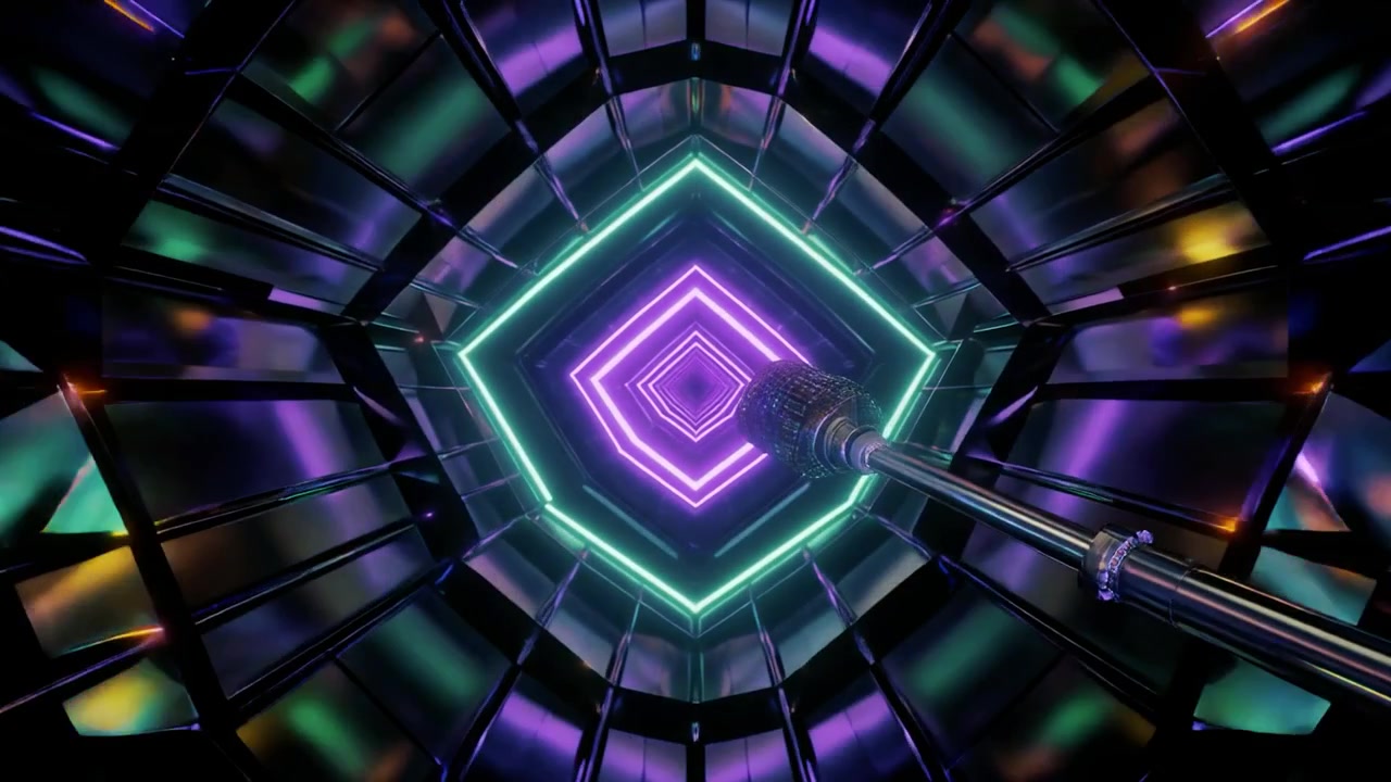 Microphone in a Futuristic Neon Glowing Geometric Tunnel