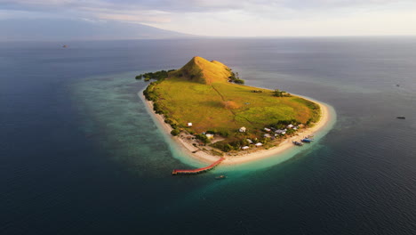 travel destination at gili bola (bedil island) in sumbawa regency, west nusa tenggara province, indonesia. aerial drone shot