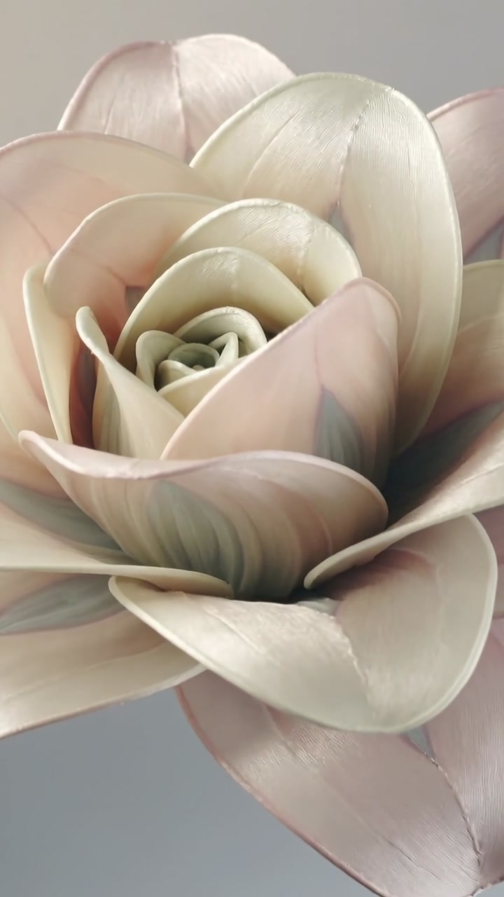 Camera moving in tightening focus on pearlescent rose, highlighting sheen for product shoot
