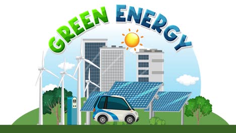 animation depicting renewable energy in urban setting.