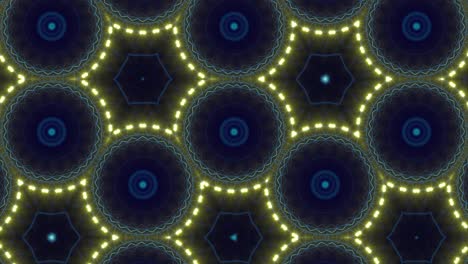 seamless loop of psychedelic bright blue and yellow pulsing concentric circles interlaced and connected in hypnotic fractal