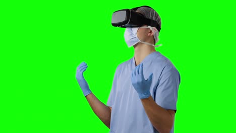 young surgeon in scrubs and vr headset