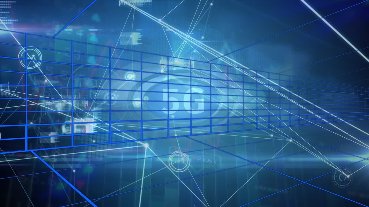 animación de la red de conexiones e iconos sobre fondo azul