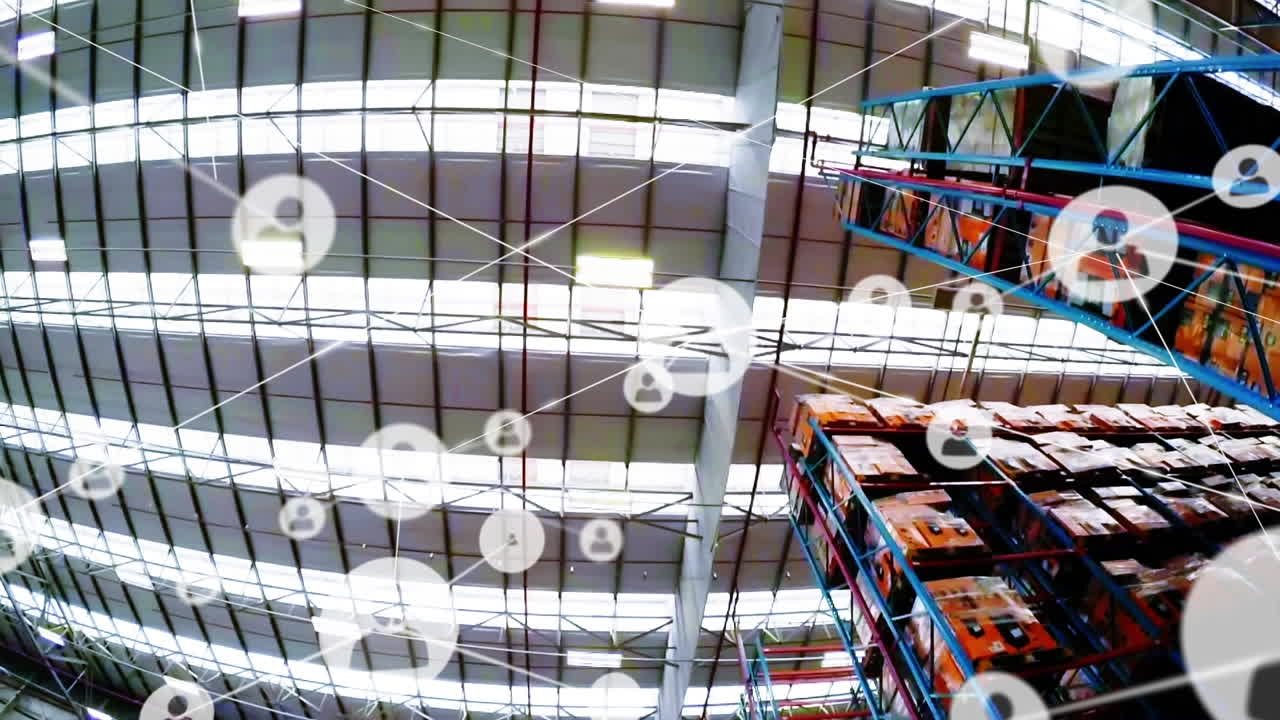 倉庫上のアイコンを使用した接続ネットワークのアニメーション