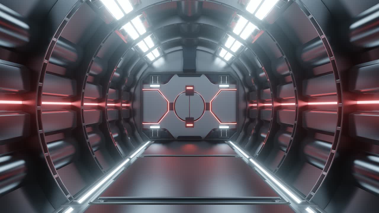 fondo ciencia ficción interior renderización de ciencia ficción corredores de la nave espacial luz roja.
