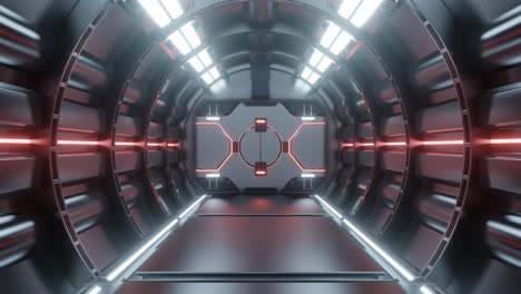 science background fiction interior rendering sci-fi spaceship corridors red light.