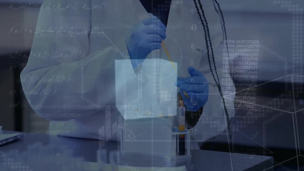 animación de procesamiento de datos y ecuaciones matemáticas sobre científica afroamericana