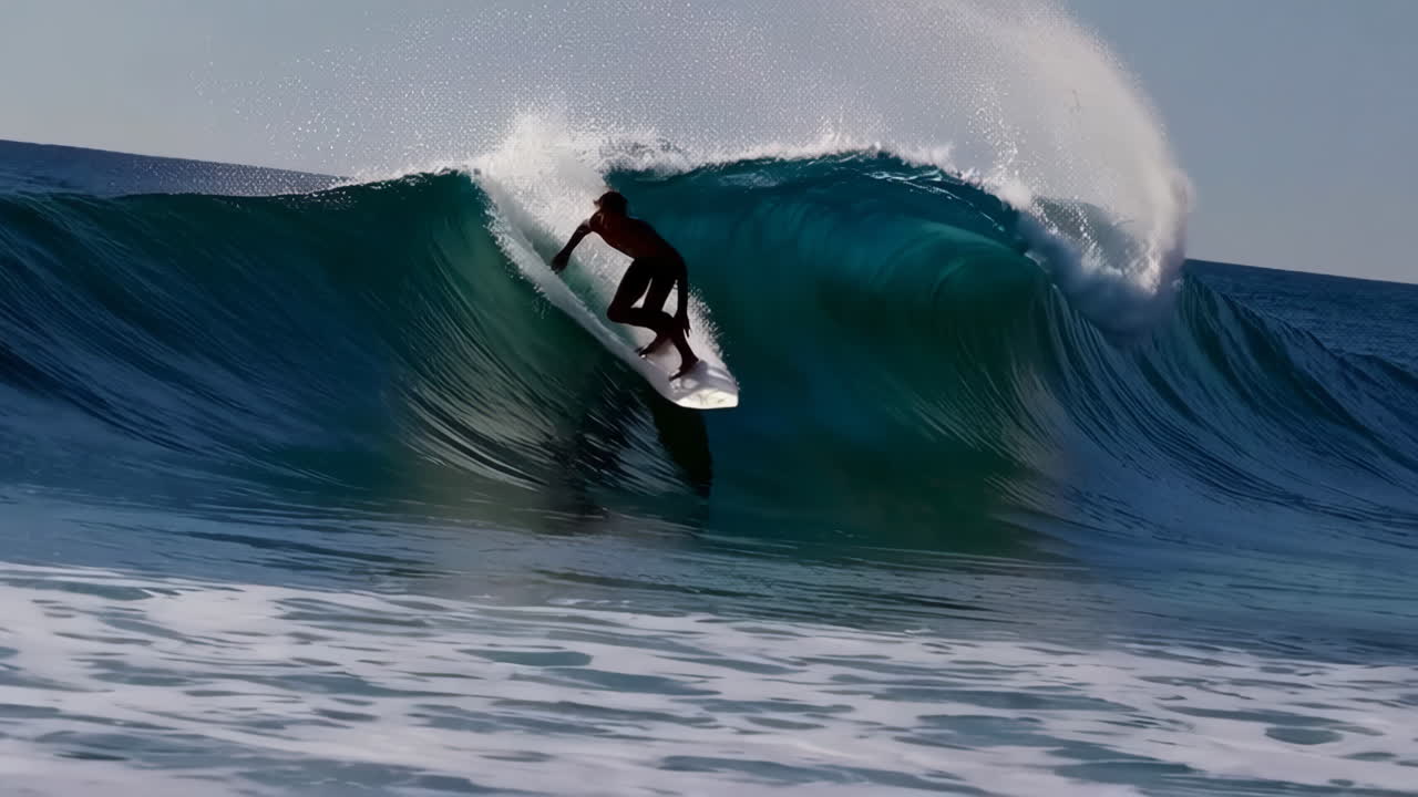 Surfer Riding Powerful Ocean Waves