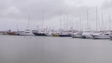 A-view-of-hundreds-of-yachts-at-the-port-of-Barcelona,-Catalonia,-Spain