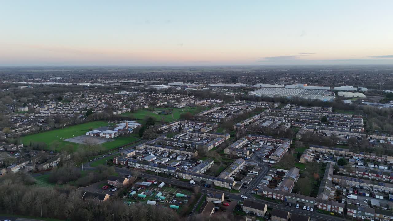 Peterborough UK Houses streets and roads drone,aerial high angle
