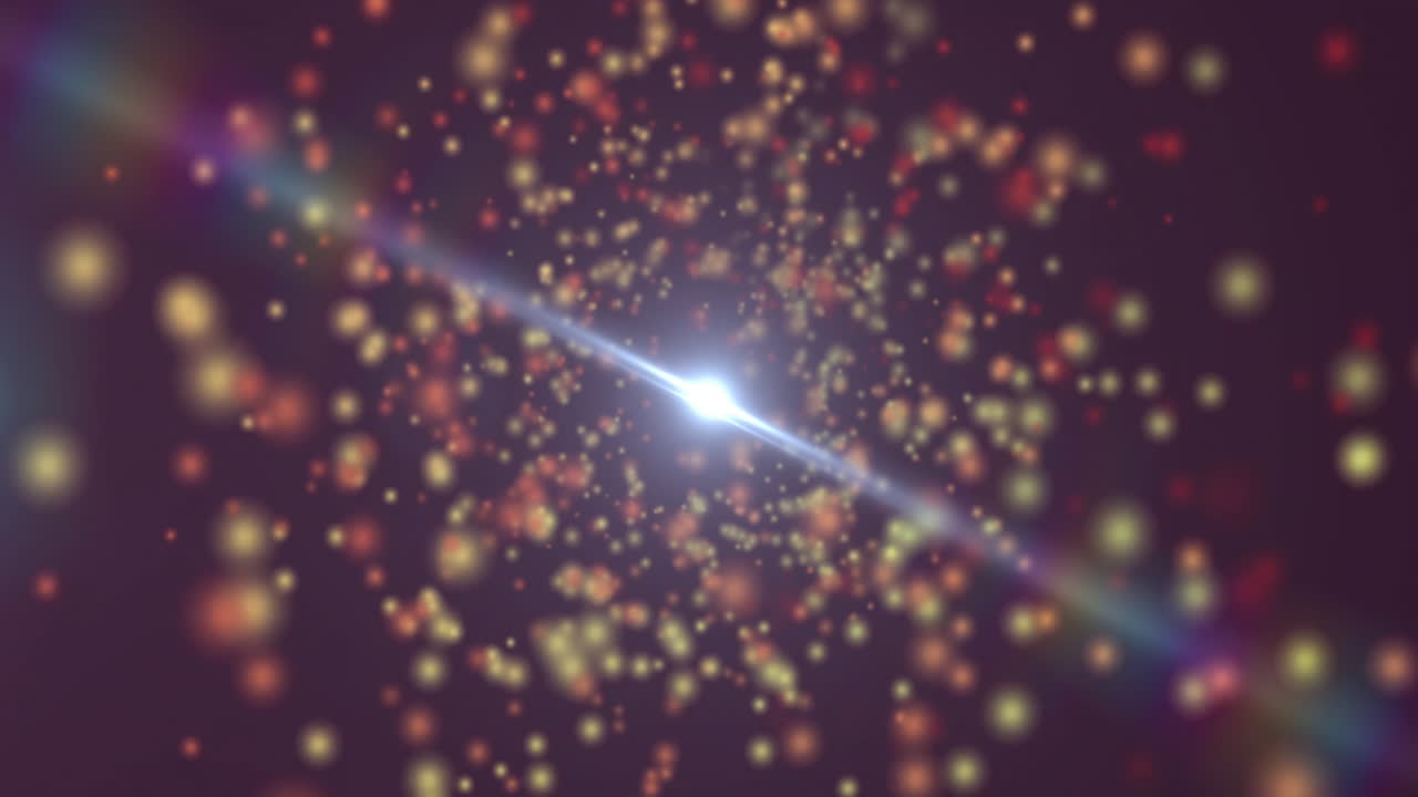 Animation of bright light burst with colorful particles in dynamic motion