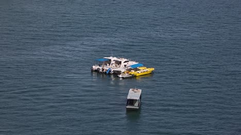 anchored luxury private yachts at kota kinabalu, sabah, borneo islands in malaysia. aerial shot