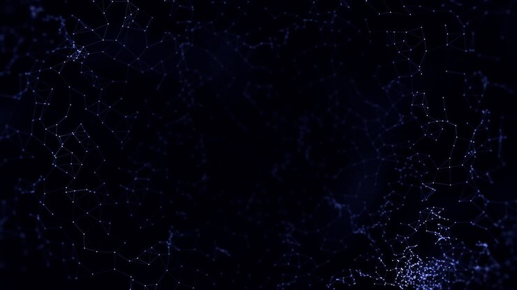 синяя текстура сплетения с точками, линиями, треугольниками, протекающими на черном фоне, бесшовная петля. анимация. компьютерные сети, концепция технологий, геометрическая изогнутая текстура