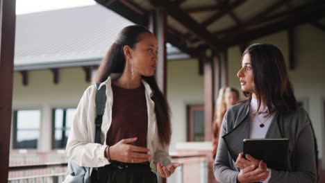 students talking on campus