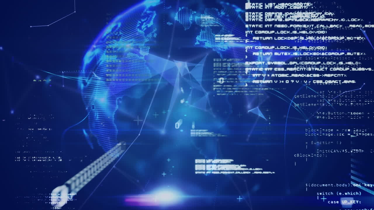 Animation of data processing binary coding over globe