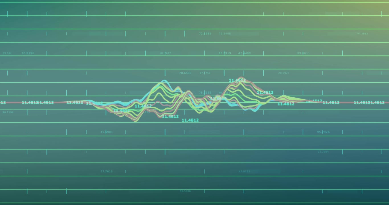 Animation of multiple graphs with changing numbers over lines against blue background