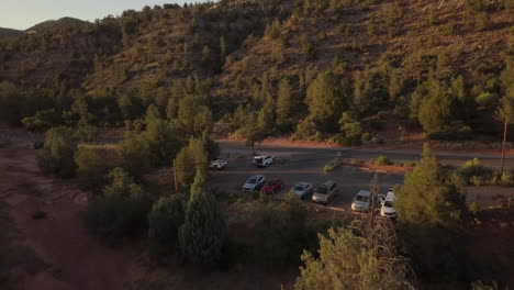 aerial: parking lot of a hikers trail in california, usa