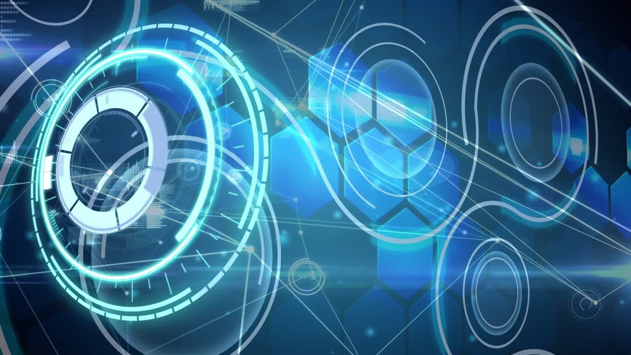 검은색 배경에 연결 네트워크와 데이터 처리의 범위 스캔의 애니메이션