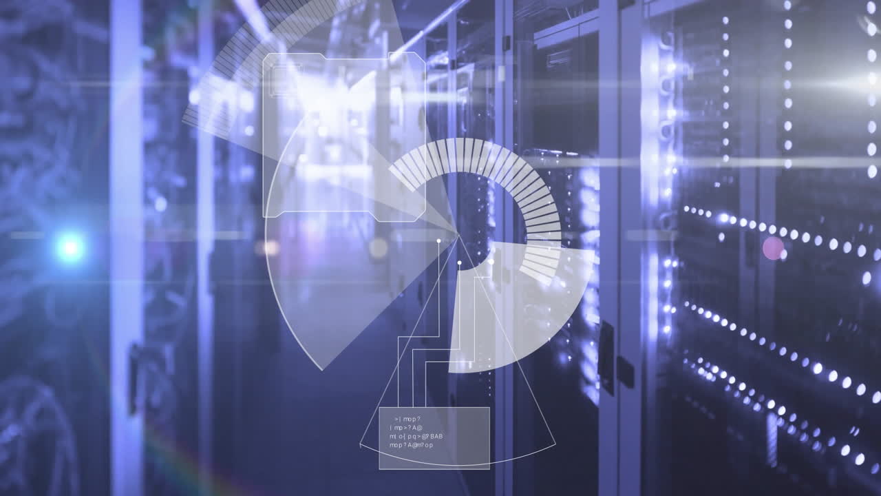 animación del procesamiento de datos digitales a través de servidores informáticos