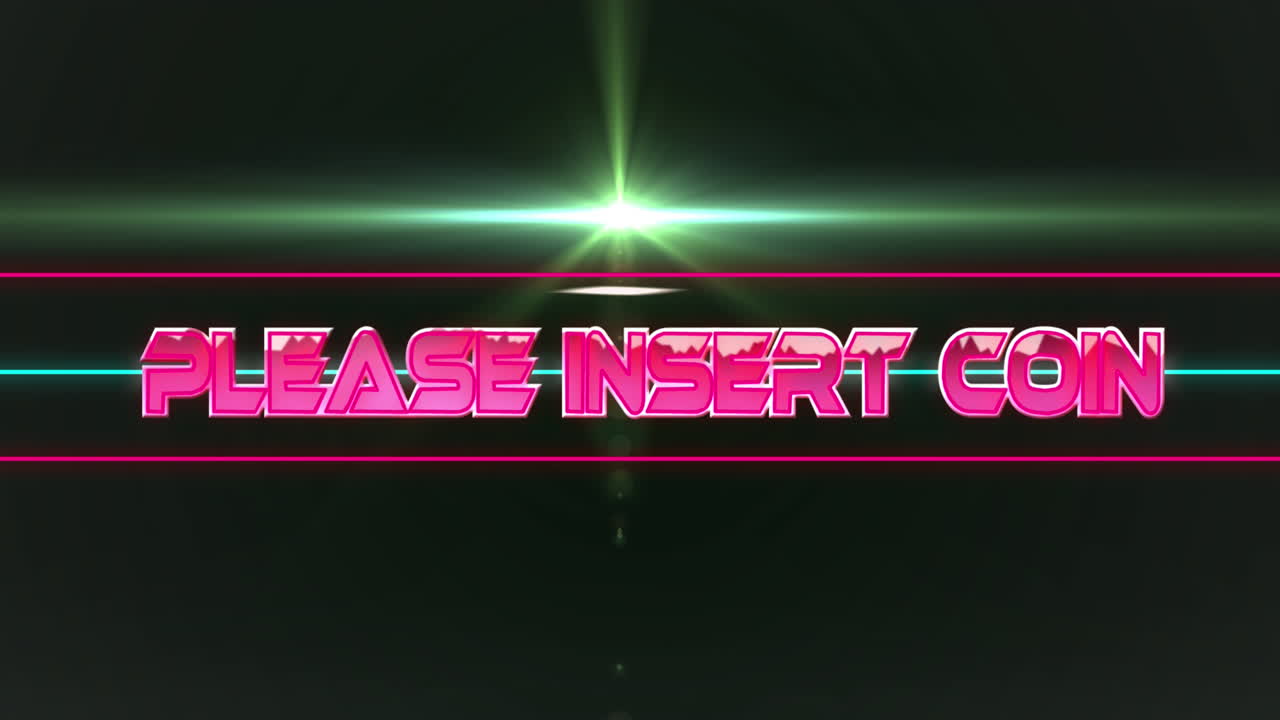 흑색 배경에 렌즈 플레어 위에 선 사이에 동전 텍스트를 입하십시오.