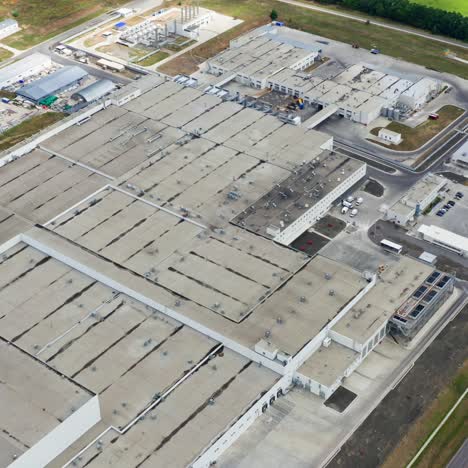 industrial complex. view from above on roofs of buildings of manufacture. large factory on green field