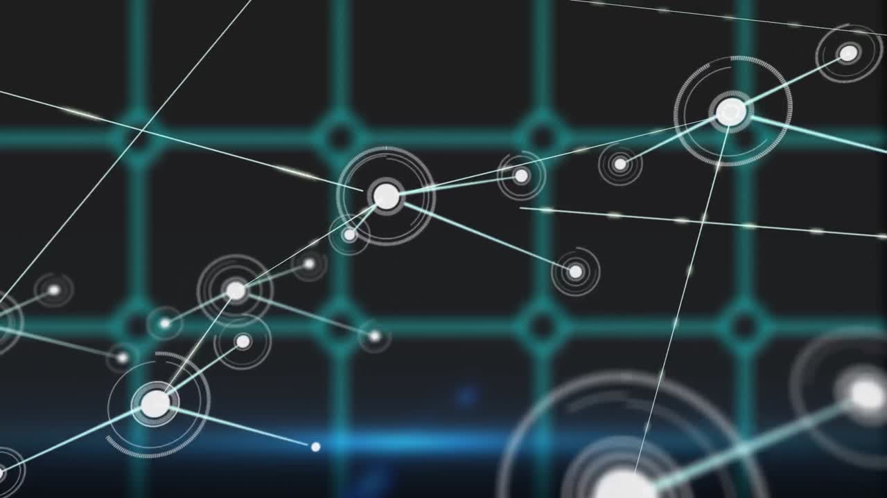 검은색 배경의 모양 위의 연결 네트워크의 애니메이션